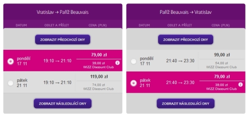 Paříž - letenky Wizz