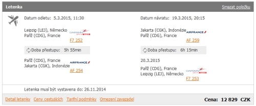 Lipsko - Jakarta - letenka