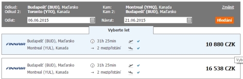 letenky montreal toronto