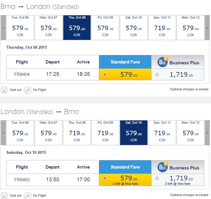ryanair - londýn z brna