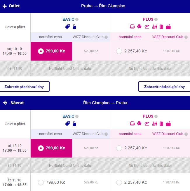 Praha - Řím Wizzair