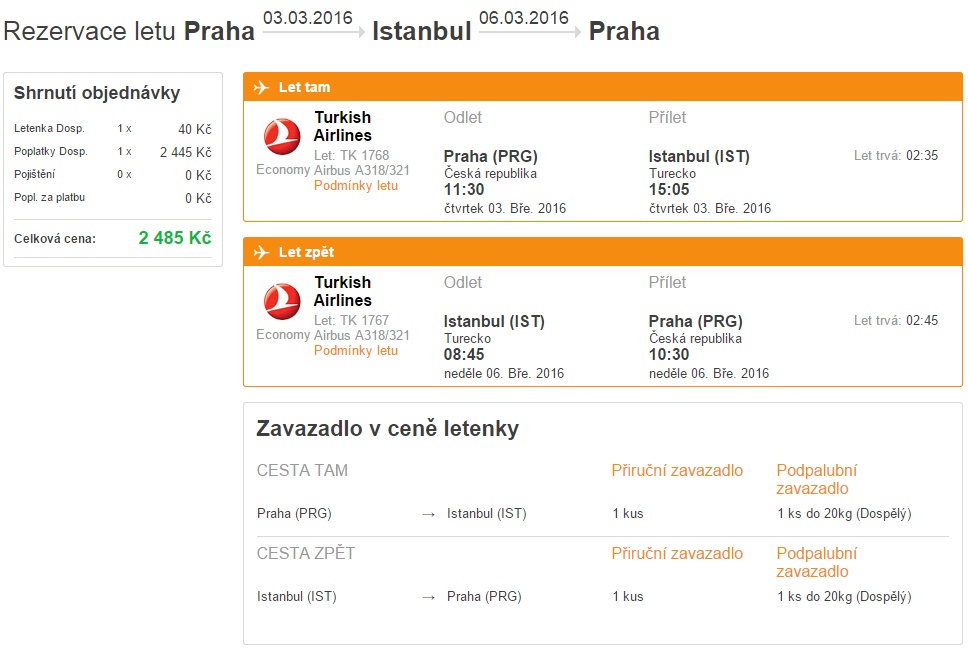 letenka praha - istanbul