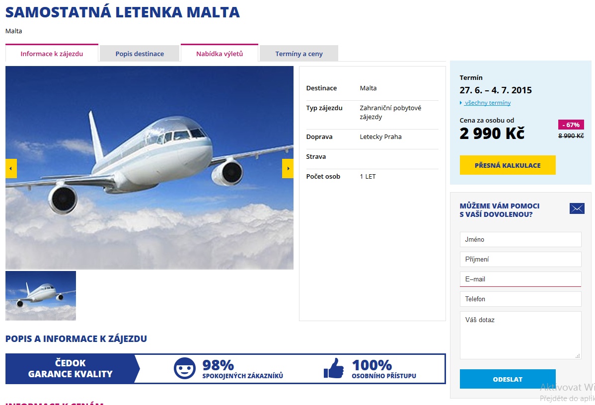 letenka malta čedok