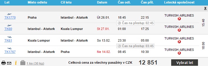 letenka z prahy do kuala lumpur