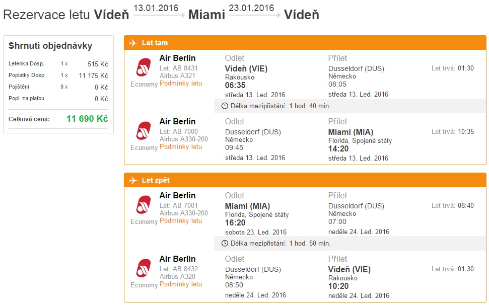 letenka vídeň miami