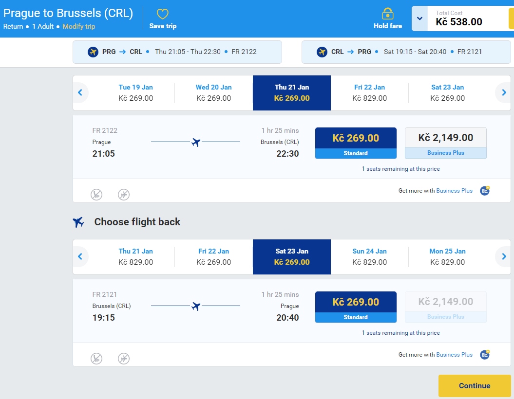ryanair praha brusel