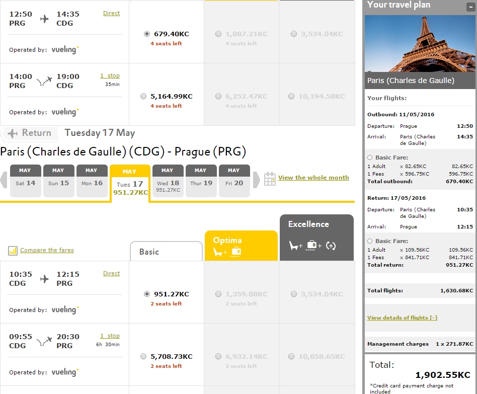 vueling - paříž z prahy přímý let