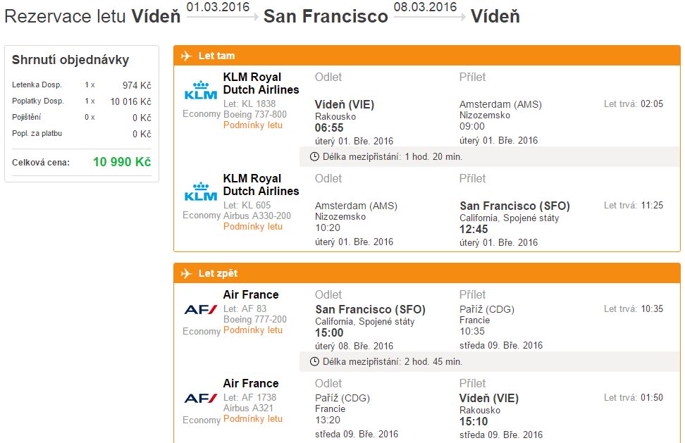 letenka vídeň san francisco levně