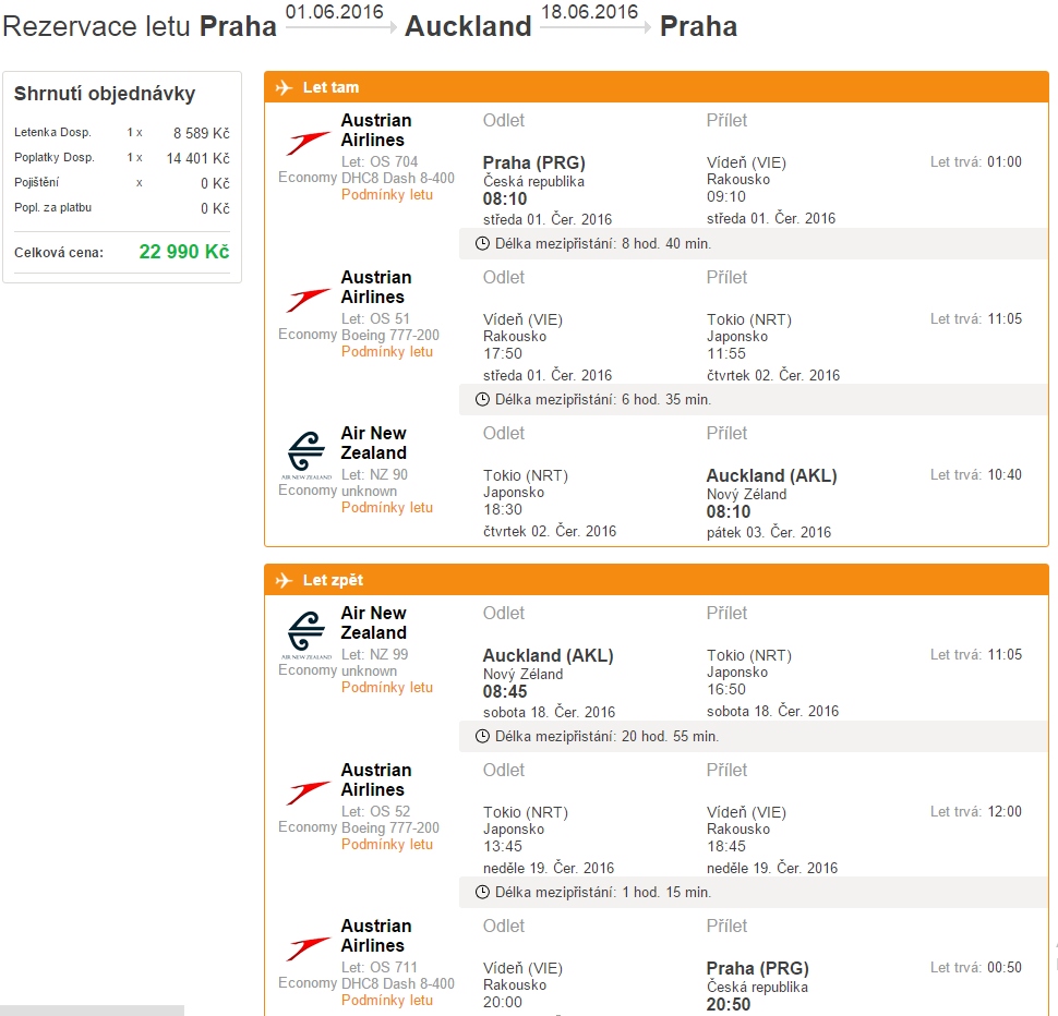 Praha - Auckland