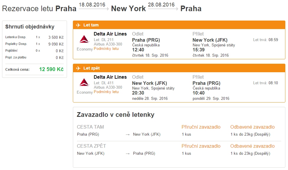 letenka new york city z prahy