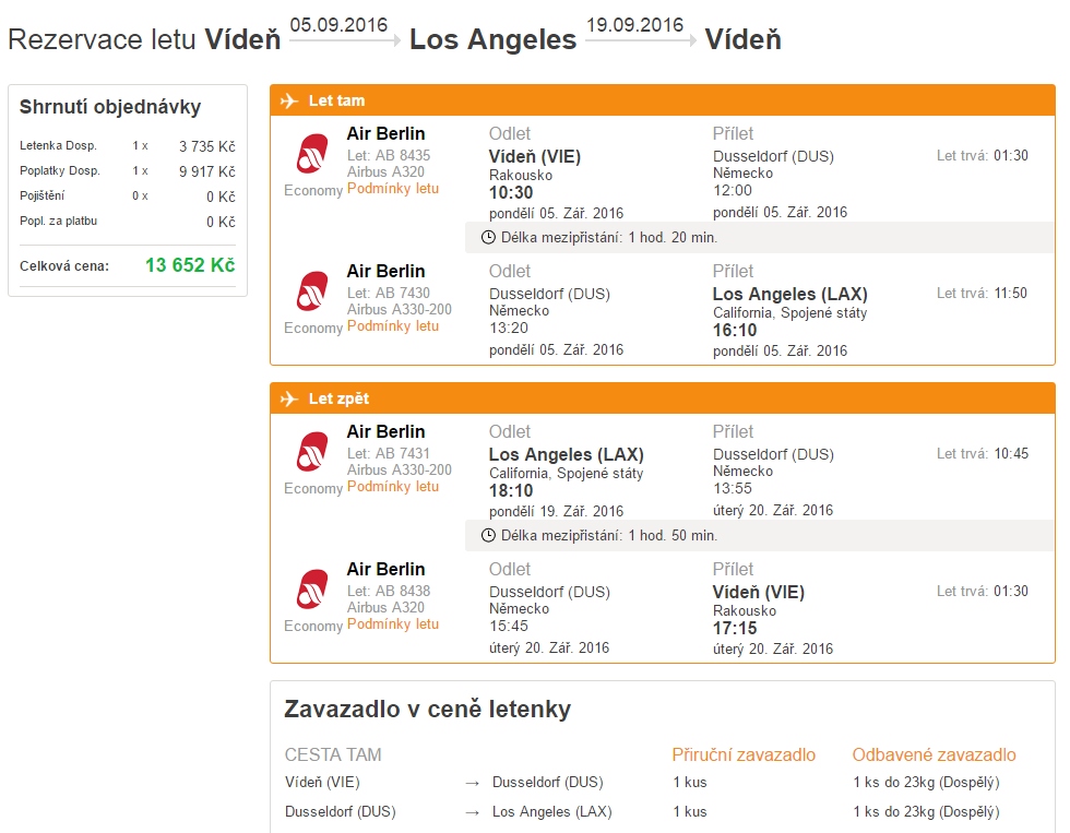 letenky kalifornie air berlin