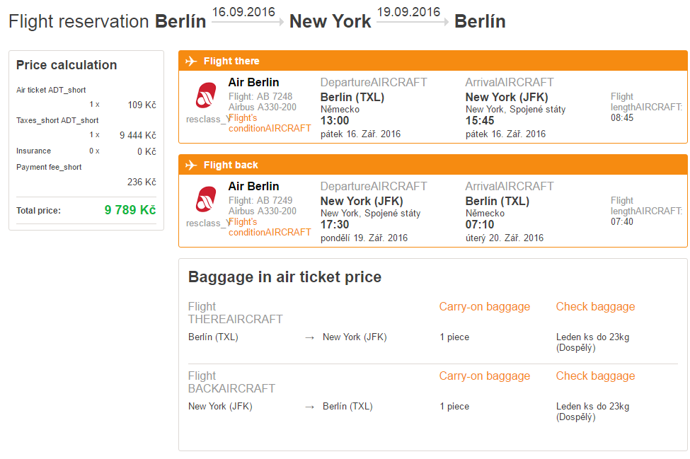 Air Berlin - letenky do NYC