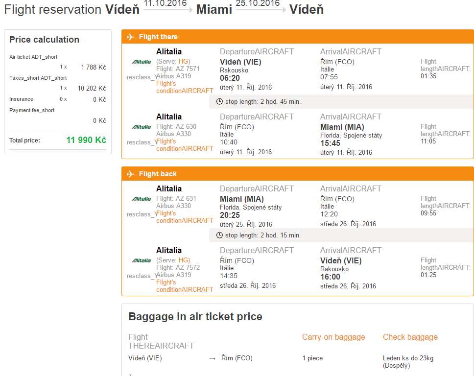 alitalia do miami levné letenky
